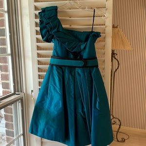 Romona Keveza One Shoulder Silk Dress with Removable Belt